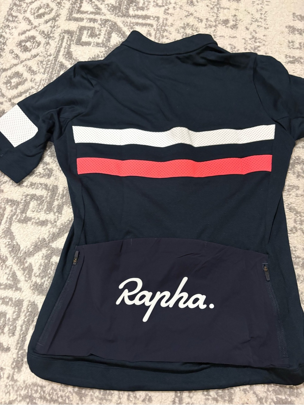 NWOT Rapha Bevet Women’s Navy Cycling Jersey with Pink and White Stripes - Picture 8 of 9